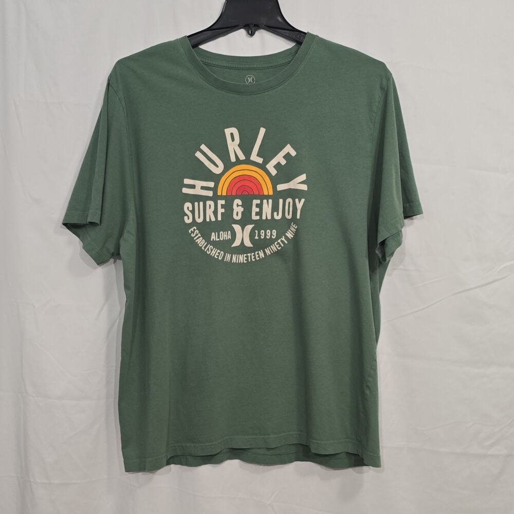 Hurley Mens XXL Green Surf Graphic Print Logo Crew Neck Short Sleeve Tee